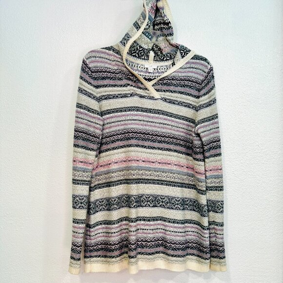 J Jill Pullover Sweater Hoodie Stripes Cozy Knit Cotton Blend Women's Small Tall - Picture 1 of 7